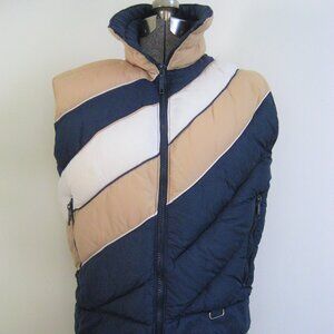 Vintage blue, beige and white ski vest, puffer gilet, cropped retro, size S to M
